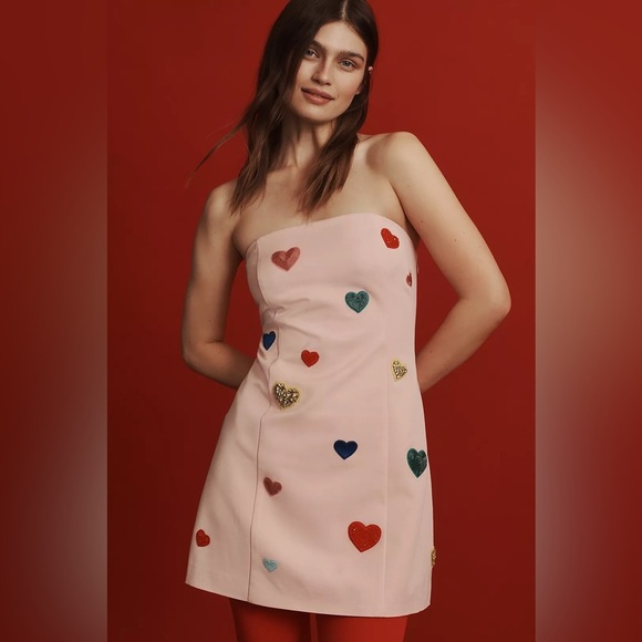 Mare Mare Strapless Heart-Embellished Mini Dress by Anthropologie - Picture 1 of 9